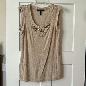 BCBG Tan Cotton Tank Top with Beaded Detail (Small)